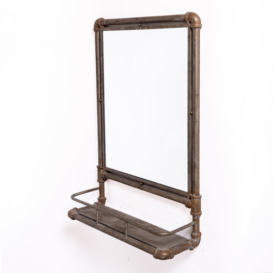 Industrial Metal Pipe Mirror with Shelf