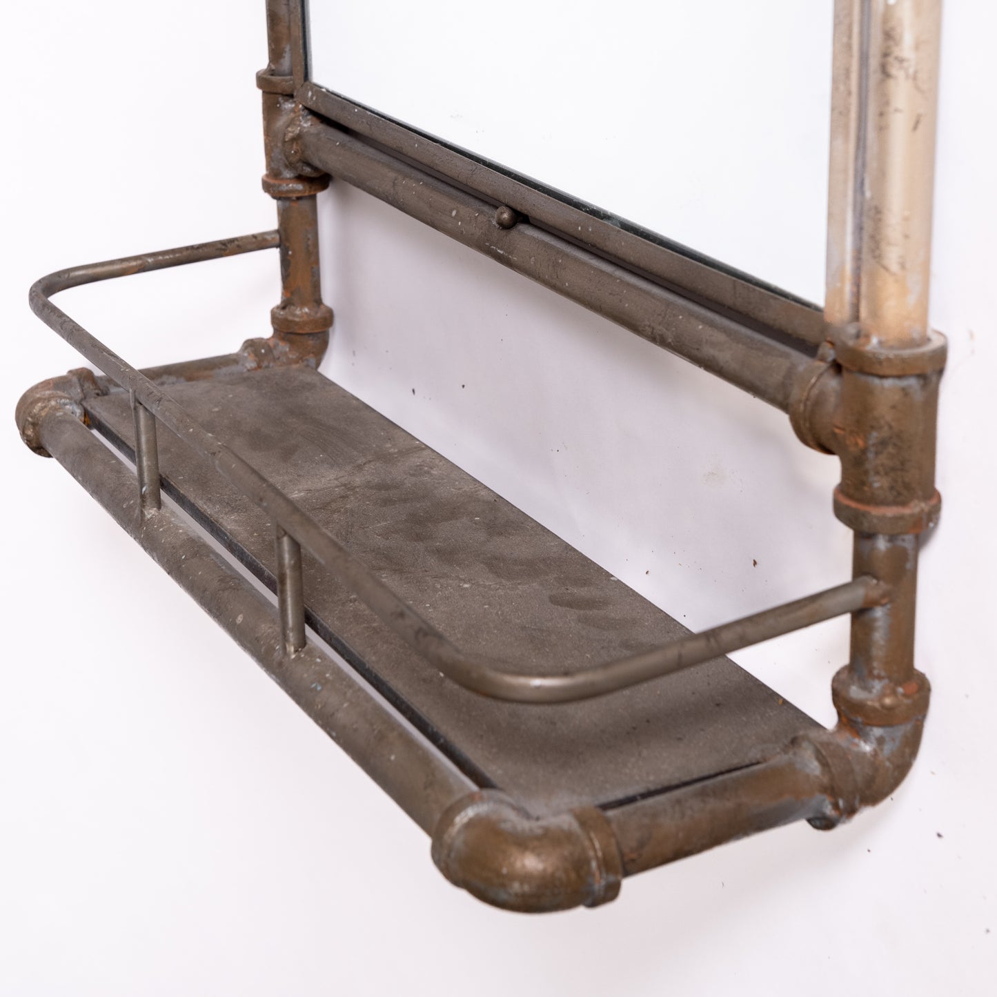 Industrial Metal Pipe Mirror with Shelf
