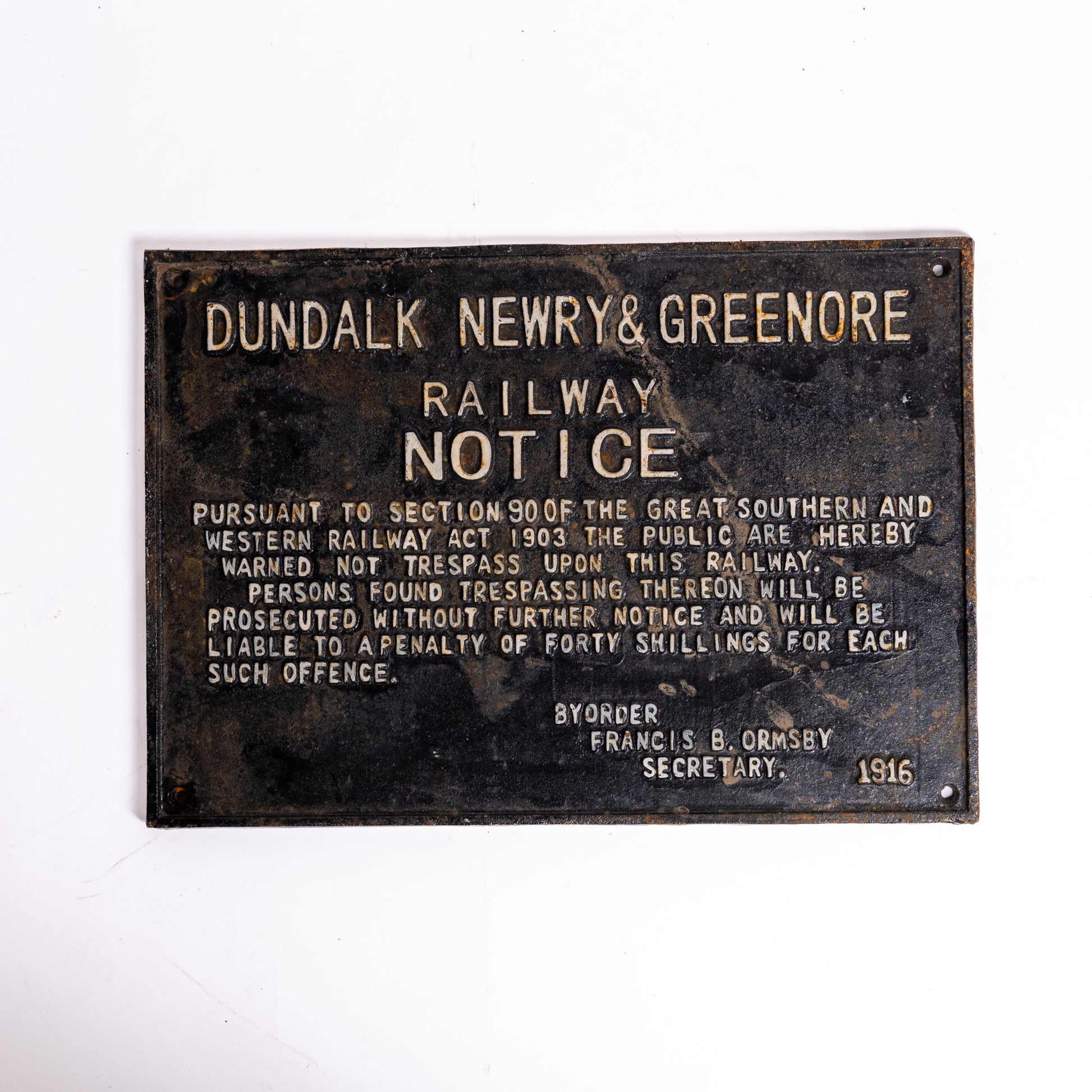 Cast Iron Dundalk Newry & Greenore Railway Notice